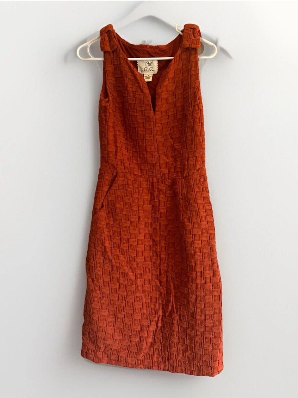 Anthropologie Tabitha Tema Basketweave Shift Dress 0 Bows Pockets